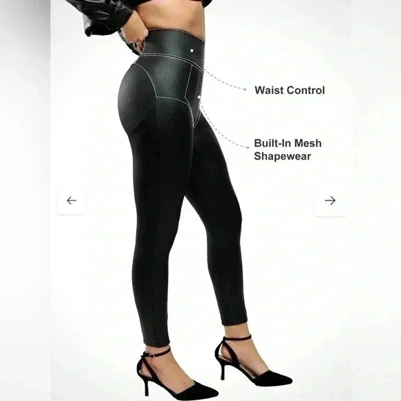 Popilush Pants - POPILUSH Shapewear Leggings Faux Leather Tummy Control High Rise